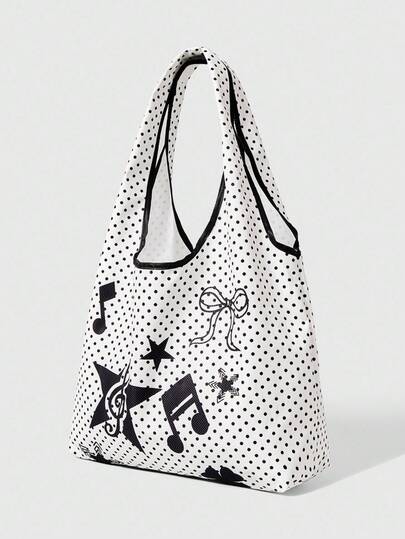 Kawaii Beige Polka Dot Fashion Portable Bow Shoulder Bag For Women