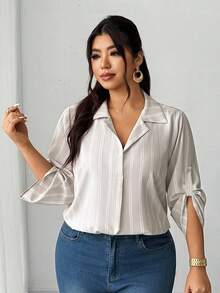 Elenzga Chemise décontractée à rayures abricot grande taille, polyvalente, à la mode et élégante