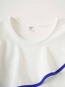 Joliand Joliand 2 件套青少年女孩优雅都市可爱白色荷叶边蓝色饰边衬衫和喇叭蓝色阔腿裤，适合外出、聚会、海滩、夏季 - 彩色 - 查看 6