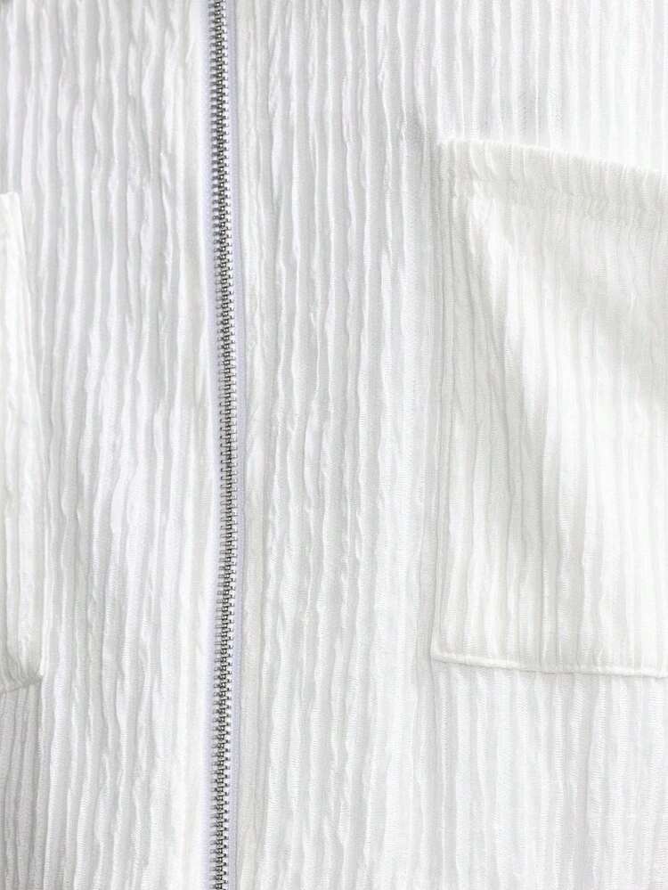 Textured Zip Front Shirt With Chest Pockets