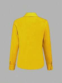 EMERY ROSE 女士休闲骑士图案长袖纽扣衬衫，适合春季、秋季、大学校园等场合穿着。 - 黃色 - 查看 2