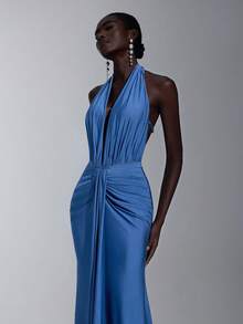 Elitara Elegant, Romantic, Sexy, Simple, Gray-Blue, Stretch Fabric, Backless, Fishtail Hem, Fashionable, Popular, Suitable For Vacation, Festival, Birthday Party, Wedding Event, Dinner Dress, Bridesmaid Dress - Blue - View 5