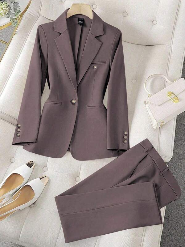 Franclia Women's Solid Color Minimalist Daily Wear Long Sleeve Jacket And Pants Suit Women Suits Blazer Set Suits For Woman Set Professional Clothes Women Sets Blazer Pants Set Formal Clothing