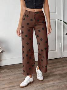 EMERY ROSE Quần jean ống đứng dáng rộng họa tiết chấm bi dành cho nữ - Cà phê nâu - Xem 8