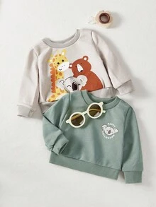 Cozy Pixies Baby Boy 2pcs Cartoon Graphic Sweatshirt Cartoon,In Fall/Winter - Light Grey - View 4
