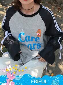 SHEIN X Care Bears FRIFUL 女式圆领休闲字母和卡通图案T恤长袖上衣