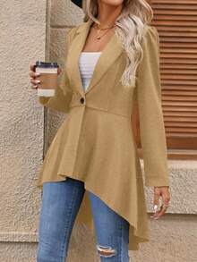 EMERY ROSE Women's Solid Color Minimalist Long Sleeve Blazer - Khaki - View 6