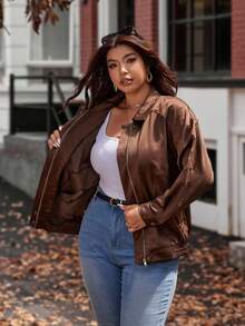 Vionelle Damen Große Größen Jacke aus Wildleder mit Raglanärmeln Einfarbig, Lässig