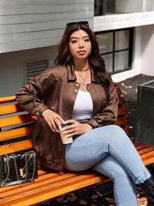 Vionelle Damen Große Größen Jacke aus Wildleder mit Raglanärmeln Einfarbig, Lässig