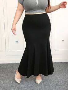 CovetEZ Plus Size High Waist Mermaid Hem Skirt