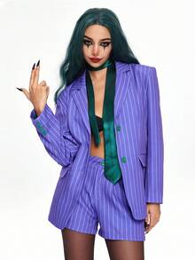 ROMWE Avant 万圣节 COSPLAY 小丑服装套装短裤套装（含领带） - 紫色 - 查看 6