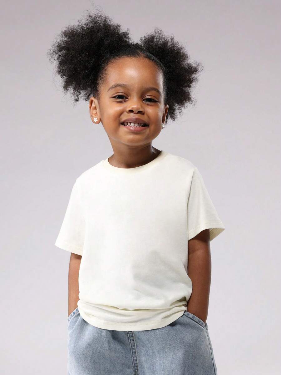 SUMWON Regular Classic Crewneck T-Shirt Kids Short Sleeve Essential Basic Cotton Tee Casual School Daily Wear Lightweight Breathable Summer Spring Fall - Yellow - View 1