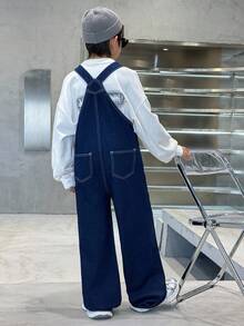 SHEIN Tween Boy Fashion Casual Y2k Vintage Cool Street Returns To School College Simple Basic And Comfortable Blue Denim Overalls And Jumpsuits Clothes Soft Daily Wear And Kids Summer And Fall Rave Outfits Festival And Beach Outfits Streetwear School Clothes Winter