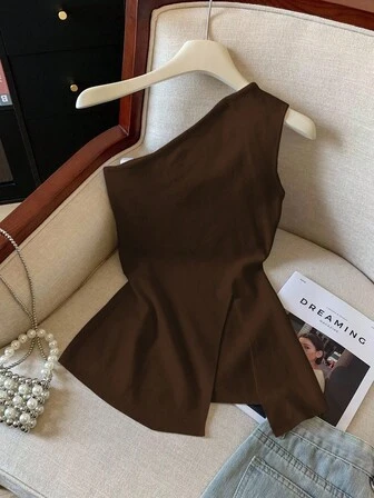 GlowEve Top corto sin mangas de unicolor con abertura lateral para mujer