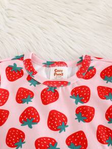 Cozy Pixies Set pigiama aderente per neonata, top a girocollo a maniche lunghe e pantaloni in maglia morbida con stampa di frutta