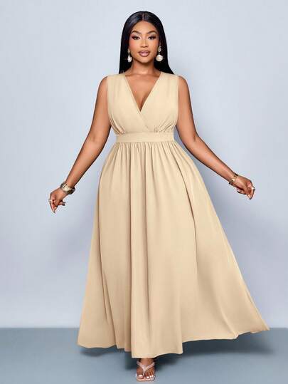 SOLERSUN Vestido casual suelto de línea A con cuello en V profundo y cruzado de unicolor, de talla grande, para primavera y verano. Ropa sencilla para todas las estaciones, falda larga suelta y casual, para uso diario, viajes, vacaciones en la playa y talla grande.