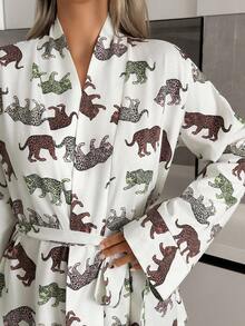 EURMUSE Women Cotton Cute Animal Pattern Long Sleeve Belted Cute Homewear Robe For Ladies - White - View 5
