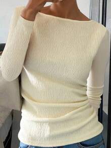 INAWLY Áo cánh dài tay hở vai thời trang mới, ôm sát, cỡ lớn dành cho nữ - Màu be - Xem 4