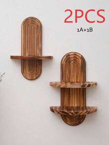 SHEIN 1 件木制拱形顶墙搁板，垂直板条设计装饰展示架，现代客厅和卧室家居装饰，用于展示装饰品的储物架 - 彩色 - 查看 8