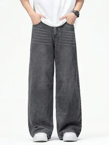 SHEIN Mirajuku 休闲复古水洗宽松直筒牛仔裤，适合青少年男孩，四季皆宜，秋冬季百搭。