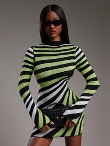 NYA SZN 配套套装（上衣/裙子）上衣立领高领长袖裙子修身紧身迷你裙特殊场合约会度假春夏女士套装 - 彩色 - 查看 1