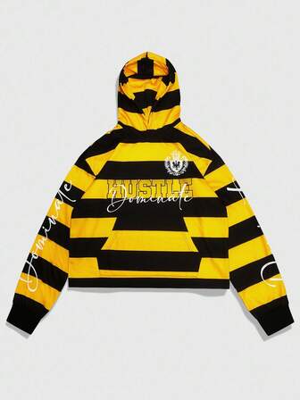Street Life Men's Striped Print Hoodie, Loose Cropped Style