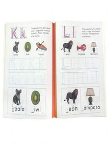 SHEIN Libro de trazado de 32 páginas para niños Lachilly, cuaderno de ejercicios de alfabeto español, libro de práctica de escritura ABC, libro de actividades interactivo de aprendizaje temprano para preescolar - Multicolor - Ver 9
