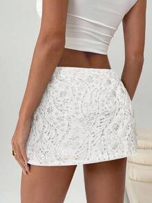 SHEIN EZwear Perlenbesetzter lässiger Bodycon Minirock für den Strandurlaub