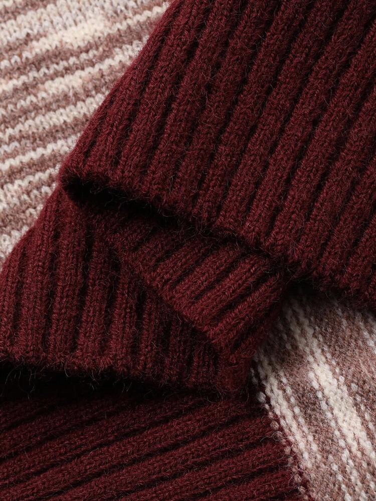 Women's Casual Contrast Color V-Neck Sweater, Autumn