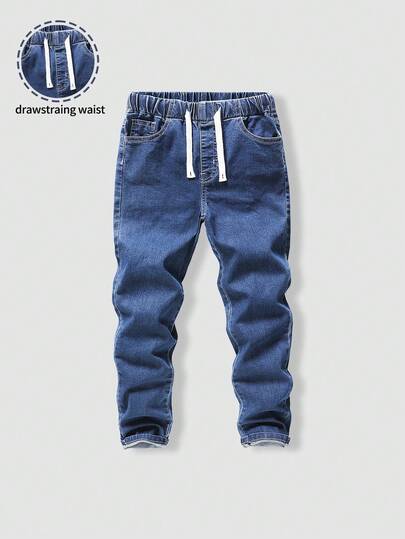 SHEIN Mirajuku Ung pojke elastisk midja dragsko all-match enkla mångsidiga bekväma stretchiga slim fit ljusgrå casual jeans