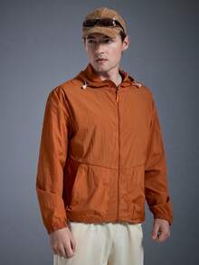 DRIFTMERE 夏季新款纯色男士户外运动夹克，长袖防晒跑步健身外套，适合冬季、春夏户外穿着 - 橘色 - 查看 7