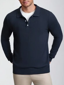Airaco Men's Casual Solid Color Button-Up Cardigan Sweater - Navy Blue - View 6