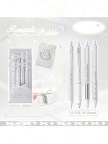 4pcs Soft Ribbon Gel Pens Set Ballet 0.38mm/0.5mm Ballpoint Quick-Dry Black Color Ink For Writing Gift Back To School