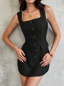 SHEIN Unity Nuevo vestido elegante sin mangas de alta gama con estilo retro francés para otoño - Negro - Ver 3