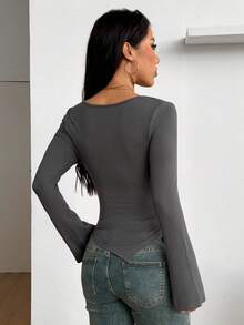 Coolane 女士秋冬外出休闲必备弹力舒适露肩针织T恤 - 灰色 - 查看 7