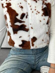 SHEIN EZwear 秋冬大码奶牛印花短款夹克 - 咖啡棕 - 查看 6