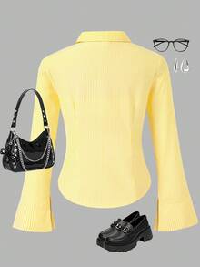 Camisa Casual de Manga Longa com Botões e Ajuste Justo, Estampada, para Meninas Pré-Adolescentes, Fantasias para Semana do Livro