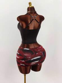 Bumpella Halloween - Sexy Full-Print Red Lip Style Short Skirt For Women, Summer Skirt - Ladies - Multicolor - View 5