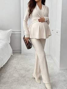 SHEIN 2 pièces Ensemble chemise et pantalon décontracté de maternité de couleur unie