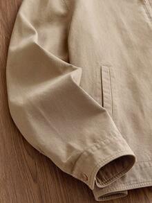 Manfinity Unisex 男士休闲通勤撞色领拉链长袖夹克，春秋季，适合秋冬季节，情侣款 - 卡其色 - 查看 6