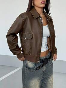 StreetHx Solid Color Zip-Up Casual Versatile Stand Collar Long Sleeve Jacket