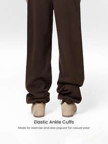 GLOWMODE 30" Everyday Fleece Be Comfy Oversized Fit Adjustable Drawstring Waist Basic Joggers With Side Pockets Daily Casual - Chocolate Brown - View 3
