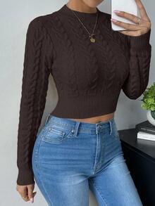 Zielony Suéter de cuello redondo casual de ajuste ceñido de unicolor - Marrón Chocolate - Ver 4
