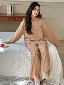 DAZY Tween Girl Coconut Tree Print Hoodie Top And Pants Pajama Set - Army Green - View 7