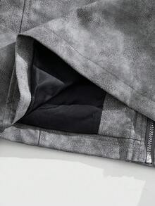 ROMWE MEN Casual Men's Retro Distressed Stand Collar Jacket, Fall Winter - Black - View 9
