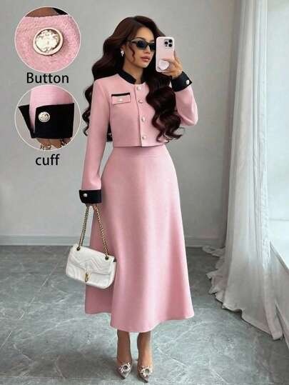 Elenzga 女士优雅通勤拼色两件套