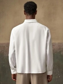 AKNOTIC Men's Plant Embroidery Faux Pearl Decor Long Sleeve Casual Shirt, For Fall - White - View 7