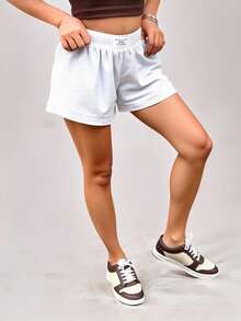 SHEIN Tween Girls' Loose Casual Comfortable Mid-Waist Colorblock Letter Graphic Shorts - Grey - View 5