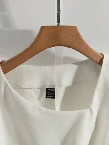 Franclia 不对称领口拼色蝴蝶结开衩女式迷你连衣裙 - 杏色 - 查看 3