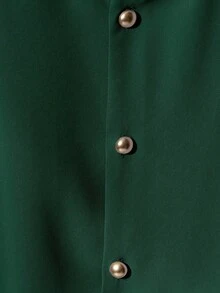 Franclia Fashionable High-End Round Neck Short Sleeve Button-Up Blouse For Women - Dark Green - View 5